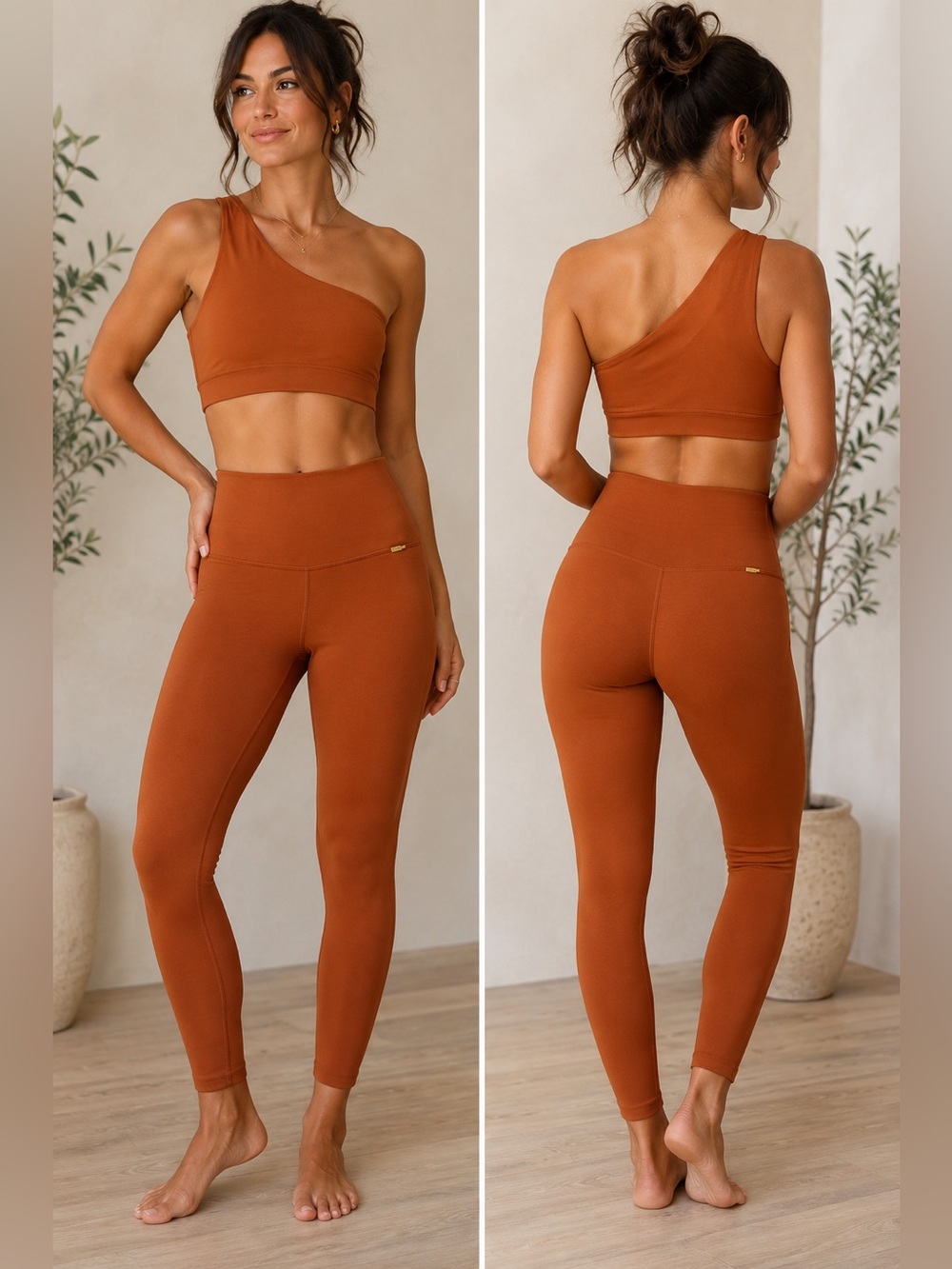 Cleo Harper One-Shoulder Crop & High-Waist Legging Set in Rust